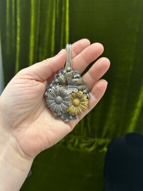 Floral butterfly spoon Pendant -NO CHAIN- Silver & Gold BEAUTIFUL